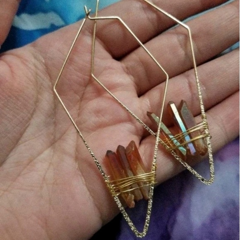 Womens boho Crystal gold hoop wire cute lightweight dainty earrings 💖2/$30 - Picture 11 of 14